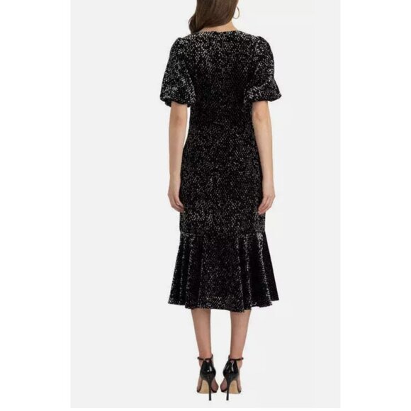 Shoshanna Collette Black Gray Velvet Dot Midi Dress NWT  - Size 8 - Picture 4 of 10